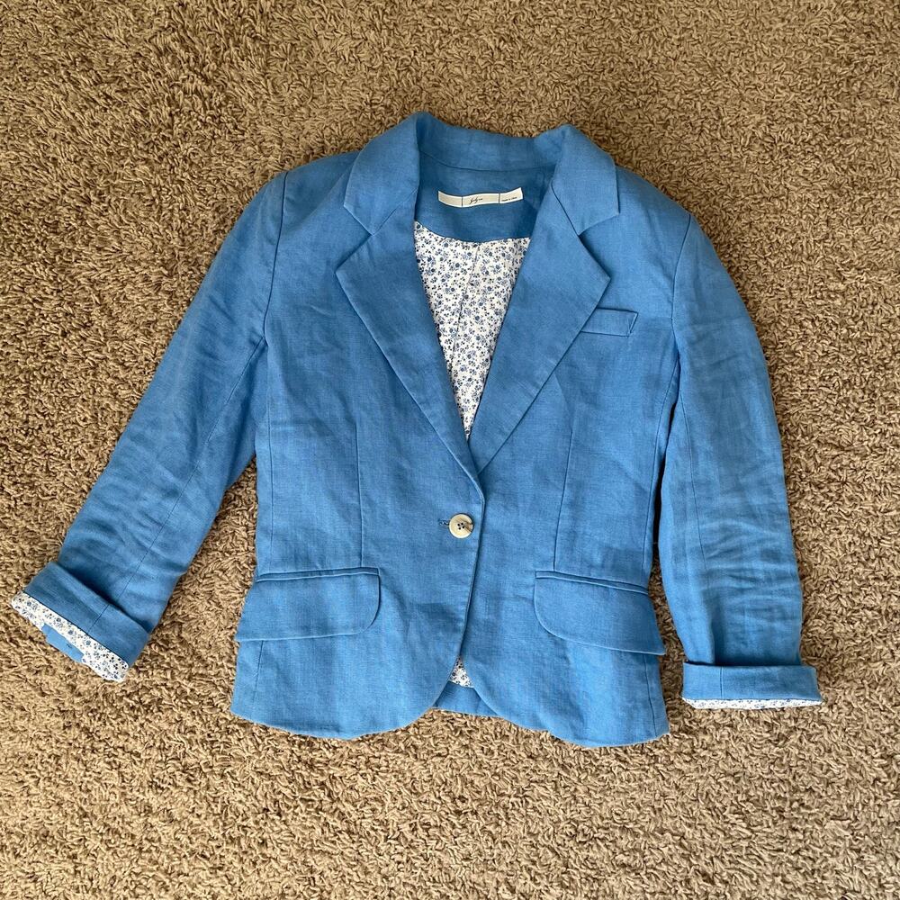 Gibson @ Anthropologie 100% Linen Blue Blazer Jacket size Small